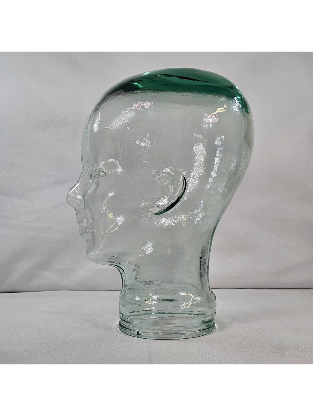 Vintage Light Green Glass Mannequin Head Life Size Hat Wig Display Stand 11.5in - Picture 6 of 9